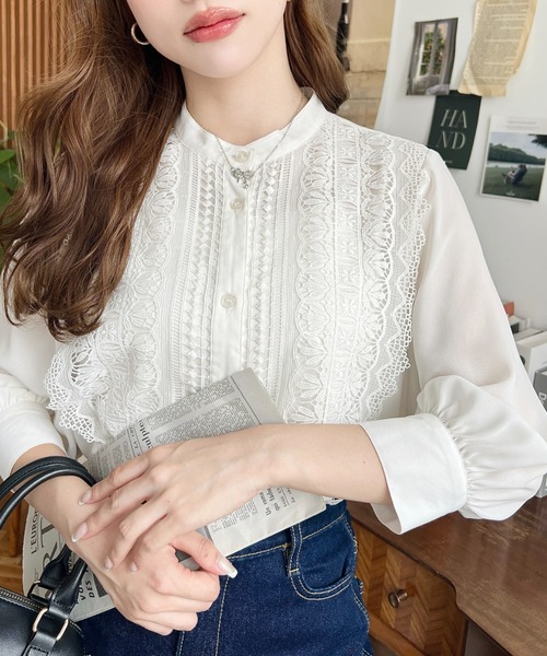 春秋 スタンドカラー 長袖シャツ M〜XL シフォン zhuimr-046-n.jpg