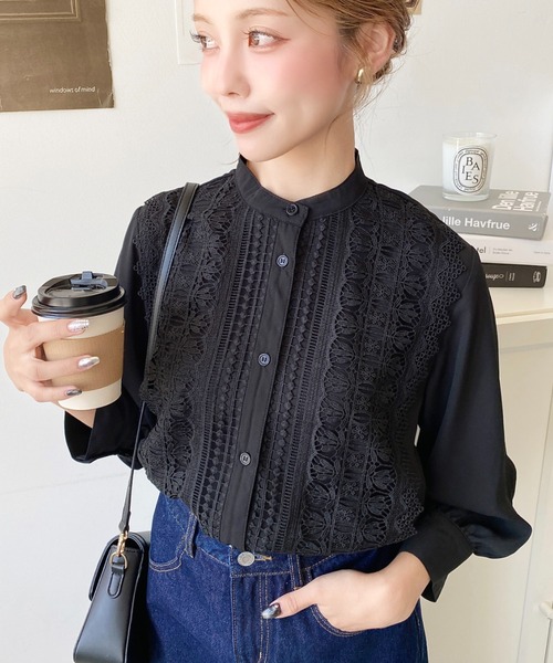 Moi-meme-Moitie 初期 スタンドカラープリーツジョーゼットブラウス セール】【累計販売枚数4万枚突破！】シフォンジョーゼット