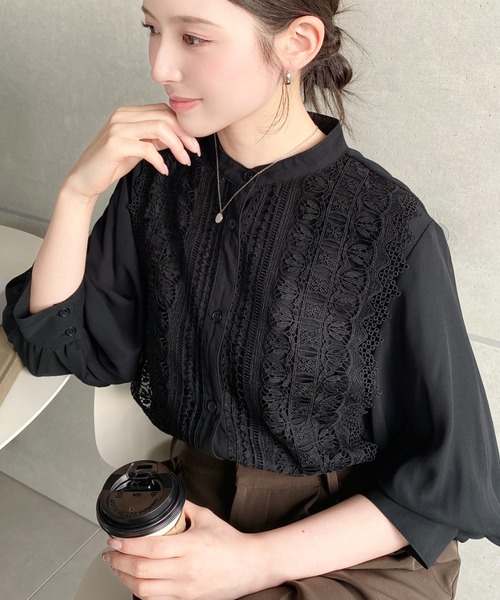 専用♡新品6万円タグ付き フランス高級シャツブランド レース装飾シフォンシャツ 専用新品6万円タグ付き フランス高級シャツブランド レース装飾