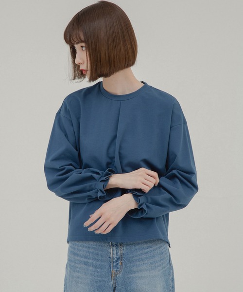 Nora Lily（ノラリリー）の「【Nora Lily】タックスリーブトップ（Tシャツ/カットソー・レディース・ブラック/ブルー・FREE）」の2枚目の写真