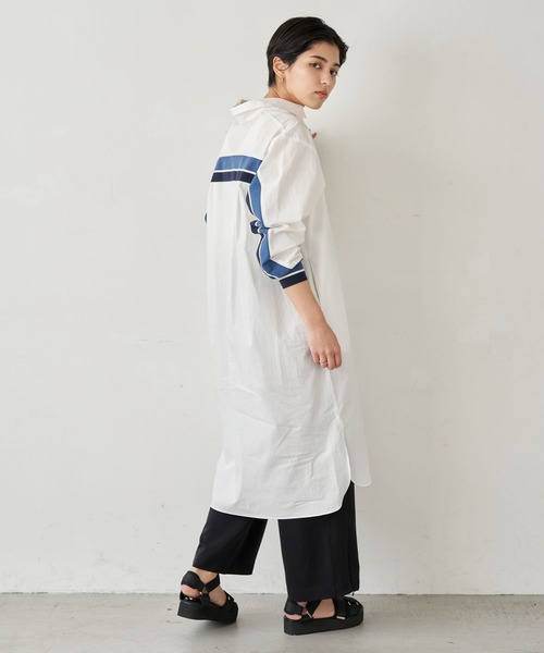 Editt by YECCA VECCA（エディットバイイェッカヴェッカ）の「P.リブMIXシャツワンピース　＊（ワンピース・レディース・ホワイト/カーキ/ストライプ・FREE）」の2枚目の写真