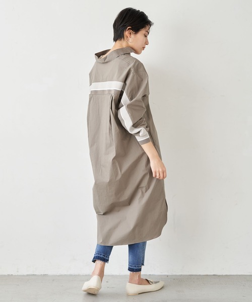 Editt by YECCA VECCA（エディットバイイェッカヴェッカ）の「P.リブMIXシャツワンピース　＊（ワンピース・レディース・ホワイト/カーキ/ストライプ・FREE）」の3枚目の写真