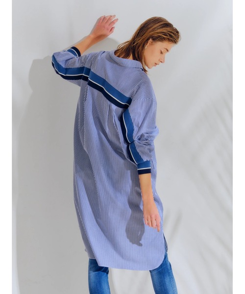 Editt by YECCA VECCA（エディットバイイェッカヴェッカ）の「P.リブMIXシャツワンピース　＊（ワンピース・レディース・ホワイト/カーキ/ストライプ・FREE）」の8枚目の写真