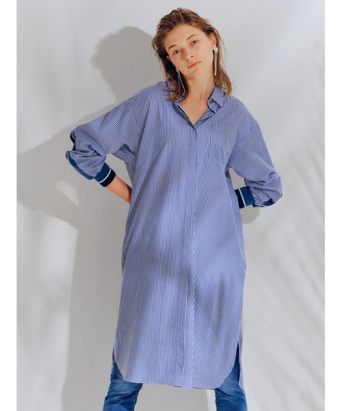 Editt by YECCA VECCA（エディットバイイェッカヴェッカ）の「P.リブMIXシャツワンピース　＊（ワンピース・レディース・ホワイト/カーキ/ストライプ・FREE）」の10枚目の写真