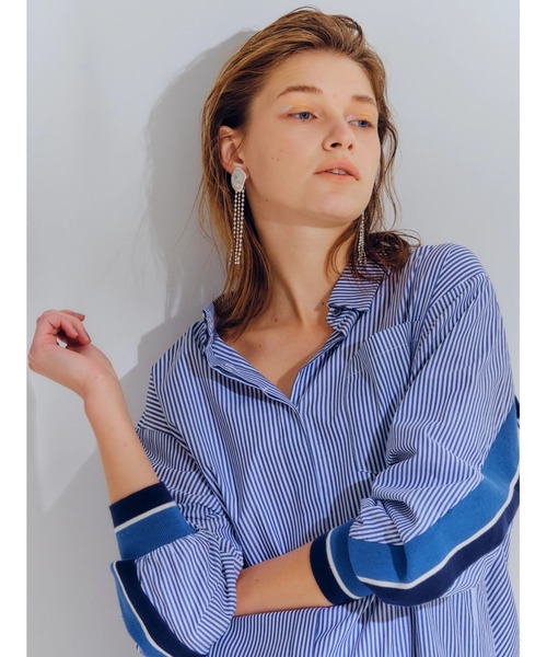 Editt by YECCA VECCA（エディットバイイェッカヴェッカ）の「P.リブMIXシャツワンピース　＊（ワンピース・レディース・ホワイト/カーキ/ストライプ・FREE）」の12枚目の写真