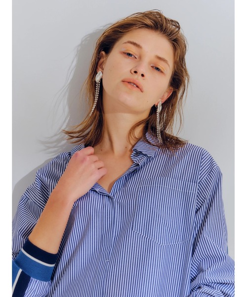 Editt by YECCA VECCA（エディットバイイェッカヴェッカ）の「P.リブMIXシャツワンピース　＊（ワンピース・レディース・ホワイト/カーキ/ストライプ・FREE）」の13枚目の写真