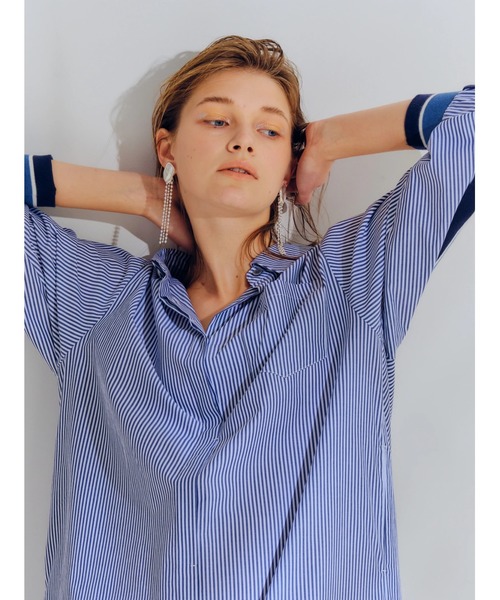 Editt by YECCA VECCA（エディットバイイェッカヴェッカ）の「P.リブMIXシャツワンピース　＊（ワンピース・レディース・ホワイト/カーキ/ストライプ・FREE）」の14枚目の写真