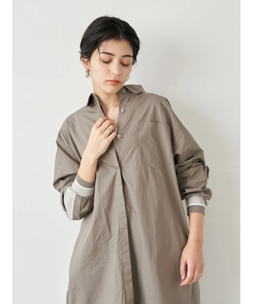 Editt by YECCA VECCA（エディットバイイェッカヴェッカ）の「P.リブMIXシャツワンピース　＊（ワンピース・レディース・ホワイト/カーキ/ストライプ・FREE）」の16枚目の写真