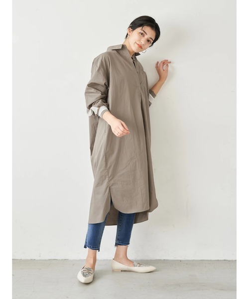 Editt by YECCA VECCA（エディットバイイェッカヴェッカ）の「P.リブMIXシャツワンピース　＊（ワンピース・レディース・ホワイト/カーキ/ストライプ・FREE）」の20枚目の写真