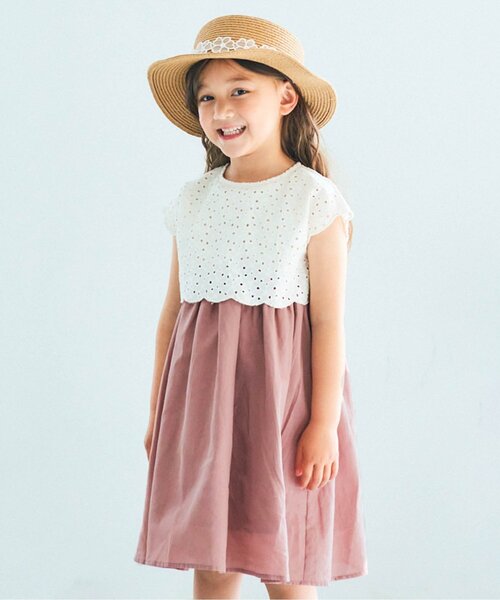apres les cours（アプレレクール）の「WEB限定 レース切替スカラップワンピース（ワンピース・キッズ・ピンク/イエロー/ミント・80ｃｍ/90cm/110cm/100cm/120cm/130cm/140cm）」の3枚目の写真
