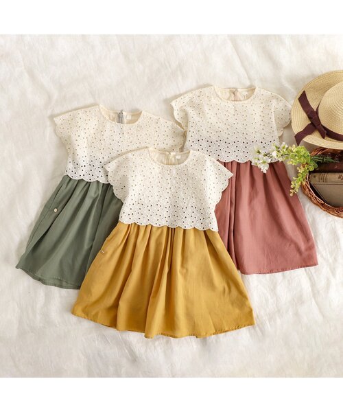 apres les cours（アプレレクール）の「WEB限定 レース切替スカラップワンピース（ワンピース・キッズ・ピンク/イエロー/ミント・80ｃｍ/90cm/110cm/100cm/120cm/130cm/140cm）」の12枚目の写真