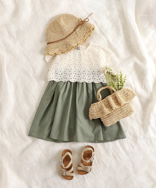 apres les cours（アプレレクール）の「WEB限定 レース切替スカラップワンピース（ワンピース・キッズ・ピンク/イエロー/ミント・80ｃｍ/90cm/110cm/100cm/120cm/130cm/140cm）」の2枚目の写真