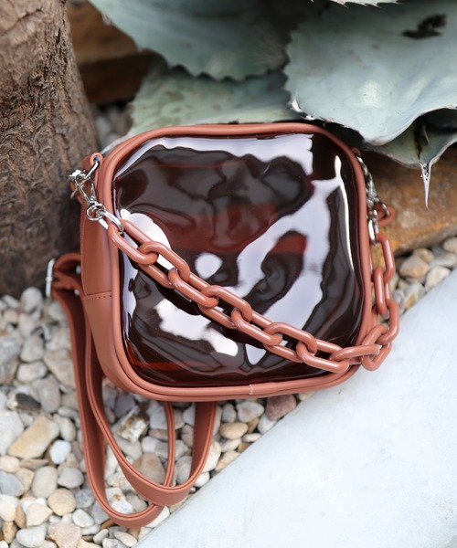 florist（フローリスト）の「【2WAY】クリア×レザーのチェーンスクエアミニショルダーバッグ（ショルダーバッグ・レディース・ホワイト/ブラック/ブラウン・FREE）」の3枚目の写真