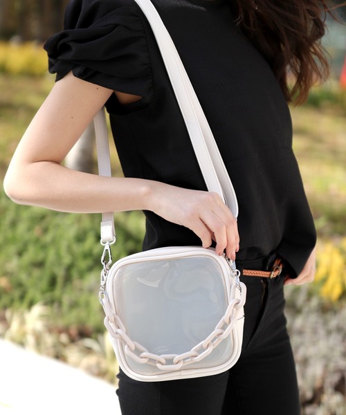 florist（フローリスト）の「【2WAY】クリア×レザーのチェーンスクエアミニショルダーバッグ（ショルダーバッグ・レディース・ホワイト/ブラック/ブラウン・FREE）」の2枚目の写真
