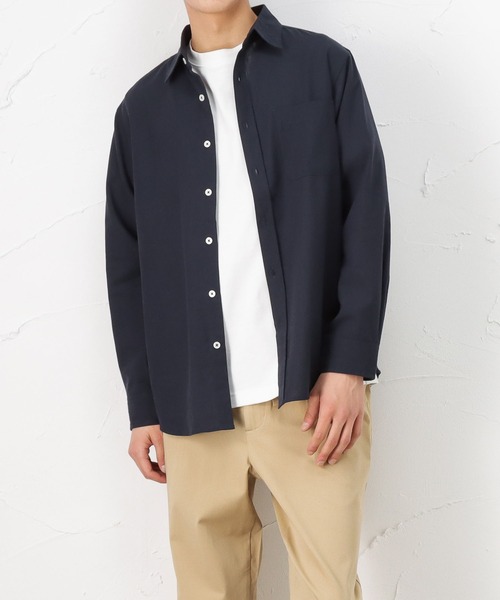 NAVY（ネイビー）の「ハイブリッドリネン 長袖シャツ（シャツ/ブラウス・メンズ・ネイビー/グレー/ホワイト・S/M/XL/L）」の3枚目の写真