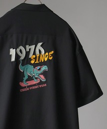 【VISION STREET WEAR/ヴィジョンストリートウェア】刺繍オープンカラー半袖シャツ/カセット/恐竜