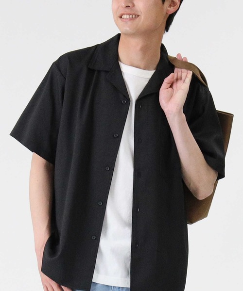 PLUS ONE（プラスワン）の「【接触冷感】【PLUS ONE】ストレッチ開襟半袖シャツ / 吸水速乾（シャツ/ブラウス・メンズ・ネイビー×ホワイト/ブラック/オフホワイト/グリーン/ターコイズブルー/ベージュ・L/M/XL）」の3枚目の写真