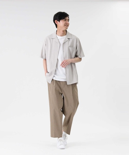 PLUS ONE（プラスワン）の「【接触冷感】【PLUS ONE】ストレッチ開襟半袖シャツ / 吸水速乾（シャツ/ブラウス・メンズ・ネイビー×ホワイト/ブラック/オフホワイト/グリーン/ターコイズブルー/ベージュ・L/M/XL）」の10枚目の写真