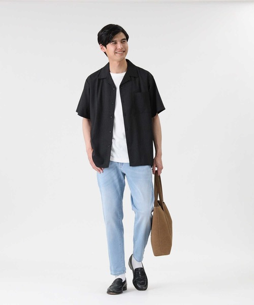 PLUS ONE（プラスワン）の「【接触冷感】【PLUS ONE】ストレッチ開襟半袖シャツ / 吸水速乾（シャツ/ブラウス・メンズ・ネイビー×ホワイト/ブラック/オフホワイト/グリーン/ターコイズブルー/ベージュ・L/M/XL）」の14枚目の写真