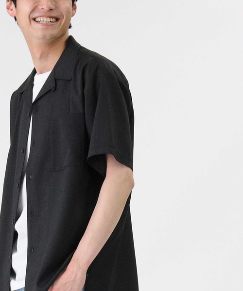 PLUS ONE（プラスワン）の「【接触冷感】【PLUS ONE】ストレッチ開襟半袖シャツ / 吸水速乾（シャツ/ブラウス・メンズ・ネイビー×ホワイト/ブラック/オフホワイト/グリーン/ターコイズブルー/ベージュ・L/M/XL）」の16枚目の写真