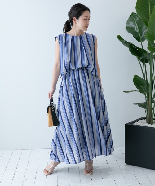 Eimee Law(エイミーロウ)の「バックオープン ストライプレイヤードドレス(ワンピース・レディース・ブルー/ダークネイビー・38)」の5枚目の写真