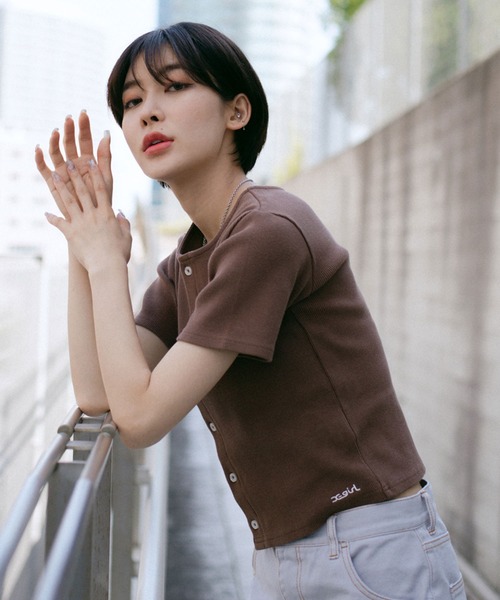 X-girl（エックスガール）の「2WAY S/S CARDIGAN（カーディガン/ボレロ・レディース・ブラウン/ブラック/ライトブルー/ホワイト・S/M）」の15枚目の写真