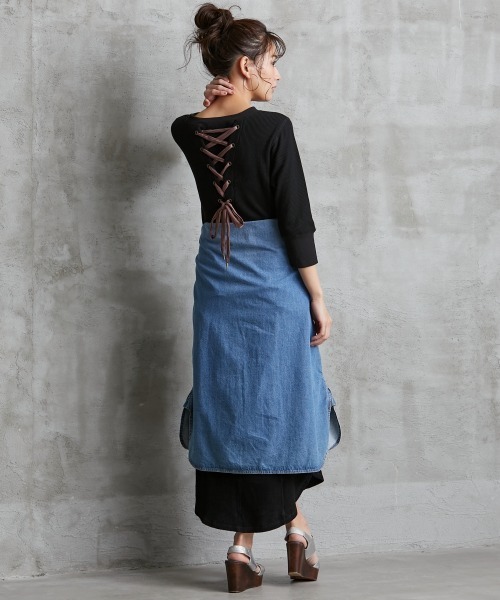 バックレースアップワッフルカットソーワンピース Fan ワンピース ローズファンファン ワンピース Rose 大きいサイズ Rose Fan Fan ローズファンファン のファッション