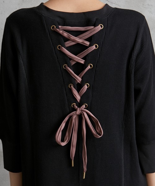 バックレースアップワッフルカットソーワンピース Fan ワンピース ローズファンファン ワンピース Rose 大きいサイズ Rose Fan Fan ローズファンファン のファッション