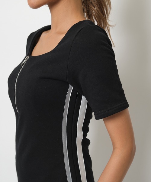 SPIRALGIRL（スパイラルガール）の「サイドラインミニ裏毛ワンピース（ワンピース・レディース・ブラック/グレー・FREE）」の21枚目の写真