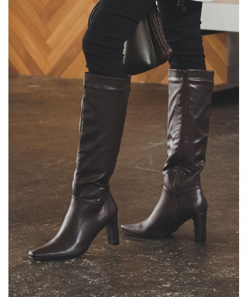 Re:EDIT（リエディ）の「フェイクレザーロングヒールブーツ（ブーツ・レディース・ダークブラウン/アイボリー/ブラック・SMALL/X-LARGE/LARGE/MEDIUM/XX-LARGE）」の3枚目の写真