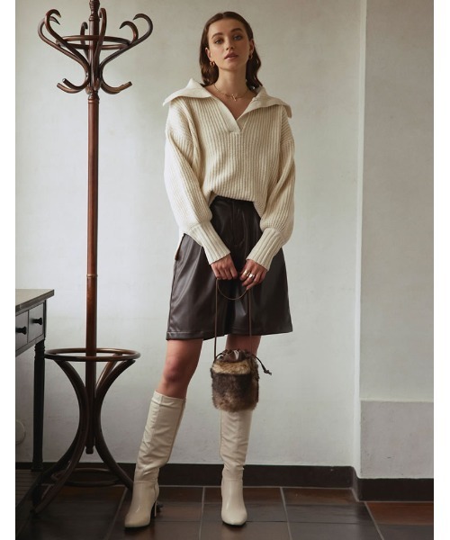 Re:EDIT（リエディ）の「フェイクレザーロングヒールブーツ（ブーツ・レディース・ダークブラウン/アイボリー/ブラック・SMALL/X-LARGE/LARGE/MEDIUM/XX-LARGE）」の14枚目の写真