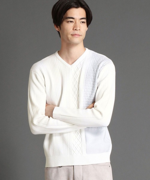 HIDEAWAYS NICOLE（ハイダウェイニコル）の「アミジキリカエランダムリブニット（ニット/セーター・メンズ・ブラック×グレー/ブラック/ホワイト系1/オフホワイト・LARGE/X-LARGE/MEDIUM）」の7枚目の写真