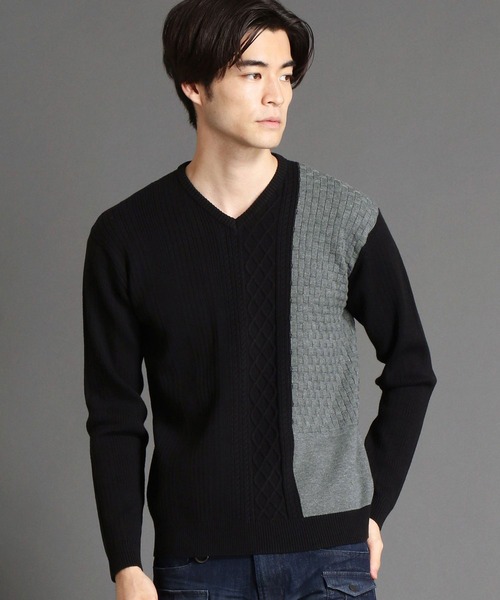 HIDEAWAYS NICOLE（ハイダウェイニコル）の「アミジキリカエランダムリブニット（ニット/セーター・メンズ・ブラック×グレー/ブラック/ホワイト系1/オフホワイト・LARGE/X-LARGE/MEDIUM）」の8枚目の写真