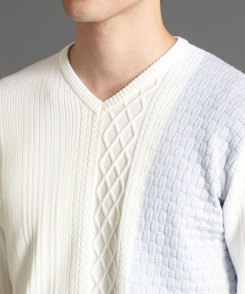 HIDEAWAYS NICOLE（ハイダウェイニコル）の「アミジキリカエランダムリブニット（ニット/セーター・メンズ・ブラック×グレー/ブラック/ホワイト系1/オフホワイト・LARGE/X-LARGE/MEDIUM）」の14枚目の写真