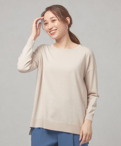 closet story（クローゼットストーリー）の「＜closet story（クローゼットストーリー）＞イージー ワイド サイドスリット ニット -ウォッシャブル-（ニット/セーター・レディース・ライトグレー/ライトブルー/オレンジ・FREE）」の2枚目の写真