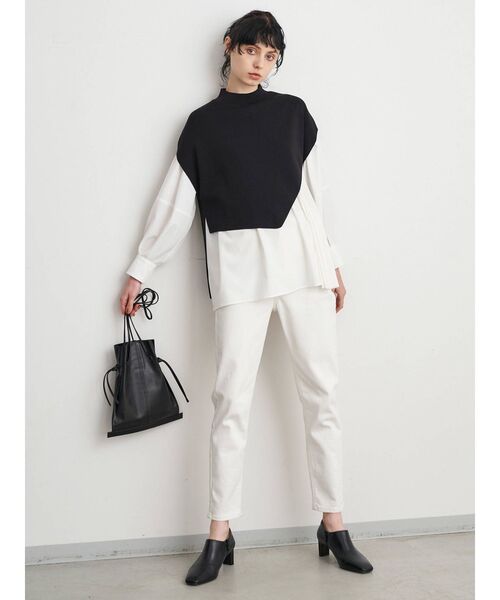 ELENDEEK（エレンディーク）の「アシメプリーツブラウスセットニット（ニット/セーター・レディース・ライトベージュ/ブラック・FREE）」の7枚目の写真