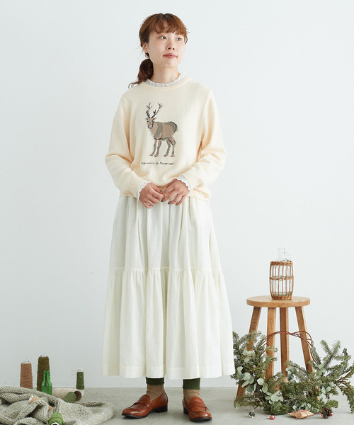 chambre de charme(シャンブルドゥシャーム)の「cdc コットンナイロン/ウール トナカイニット(ニット/セーター・レディース・ホワイト/オレンジ・FREE)」の3枚目の写真