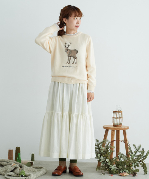 chambre de charme(シャンブルドゥシャーム)の「cdc コットンナイロン/ウール トナカイニット(ニット/セーター・レディース・ホワイト/オレンジ・FREE)」の12枚目の写真