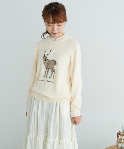 chambre de charme(シャンブルドゥシャーム)の「cdc コットンナイロン/ウール トナカイニット(ニット/セーター・レディース・ホワイト/オレンジ・FREE)」の8枚目の写真