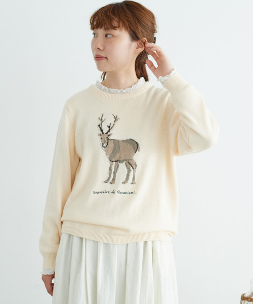 chambre de charme(シャンブルドゥシャーム)の「cdc コットンナイロン/ウール トナカイニット(ニット/セーター・レディース・ホワイト/オレンジ・FREE)」の4枚目の写真