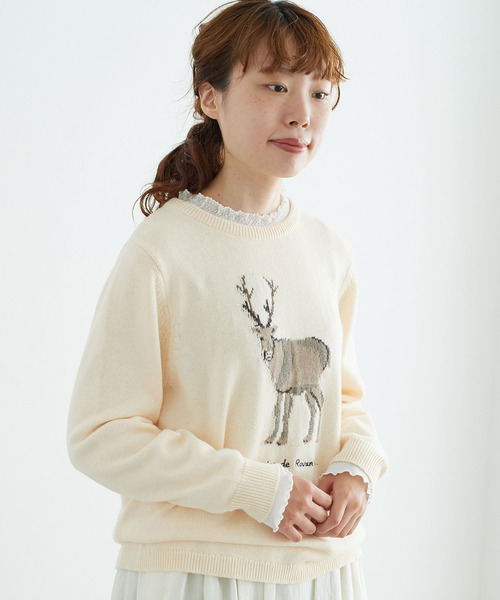 chambre de charme(シャンブルドゥシャーム)の「cdc コットンナイロン/ウール トナカイニット(ニット/セーター・レディース・ホワイト/オレンジ・FREE)」の11枚目の写真