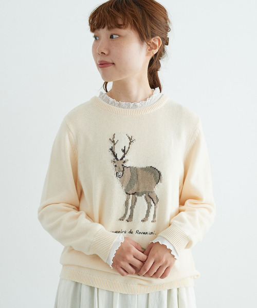 chambre de charme(シャンブルドゥシャーム)の「cdc コットンナイロン/ウール トナカイニット(ニット/セーター・レディース・ホワイト/オレンジ・FREE)」の5枚目の写真