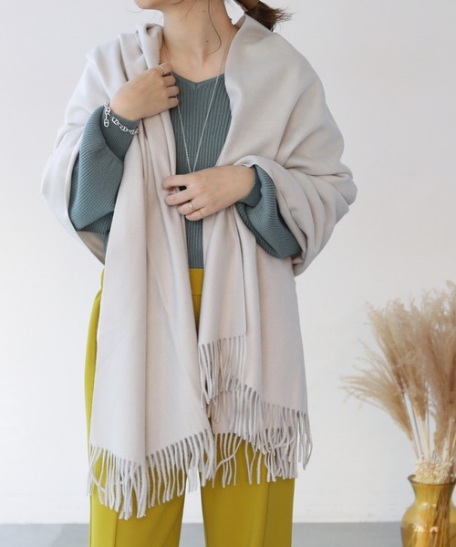 frames RAY CASSIN（フレームスレイカズン）の「【WEB限定】ウール混ストール（ストール/ショール・レディース・グレイッシュベージュ/ピンク/オフホワイト/イエロー×グリーン/グリーン・FREE）」の17枚目の写真