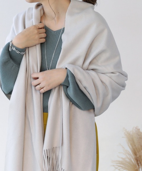 frames RAY CASSIN（フレームスレイカズン）の「【WEB限定】ウール混ストール（ストール/ショール・レディース・グレイッシュベージュ/ピンク/オフホワイト/イエロー×グリーン/グリーン・FREE）」の18枚目の写真