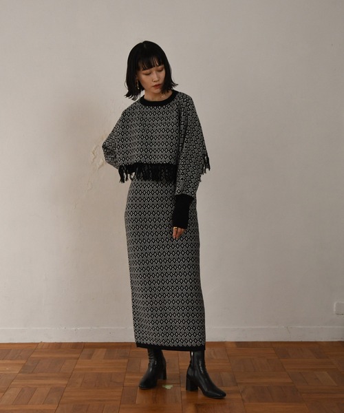 I_am（アイアム）の「jacquard straight skirt（スカート・レディース・ブラック/ブラウン・FREE）」の5枚目の写真