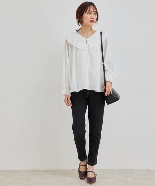 ROPE' PICNIC（ロペピクニック）の「BIGカラーラッフルフリルブラウス（シャツ/ブラウス・レディース・ホワイト/ブラック/グレー・38）」の6枚目の写真