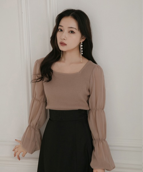 ANDGEEBEE（アンジービー）の「シアースリーブニット（ニット/セーター・レディース・オフホワイト/モカ/ブラック・MEDIUM）」の3枚目の写真