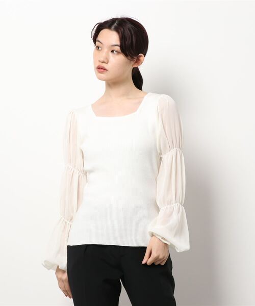 ANDGEEBEE（アンジービー）の「シアースリーブニット（ニット/セーター・レディース・オフホワイト/モカ/ブラック・MEDIUM）」の16枚目の写真