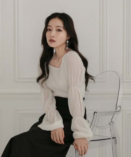 ANDGEEBEE（アンジービー）の「シアースリーブニット（ニット/セーター・レディース・オフホワイト/モカ/ブラック・MEDIUM）」の12枚目の写真