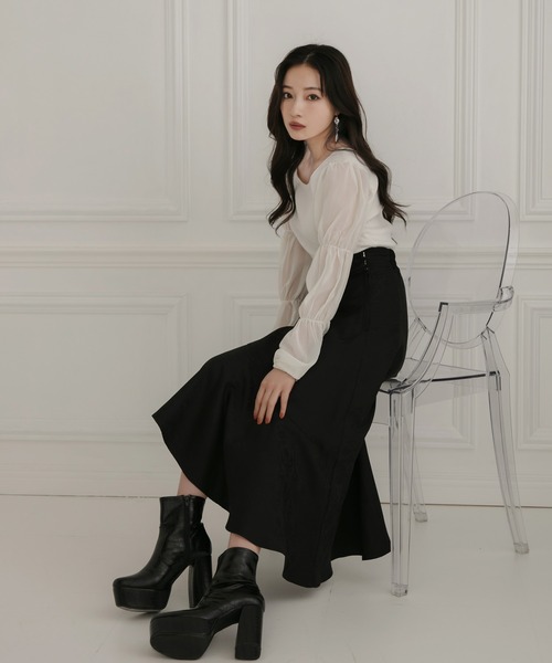 ANDGEEBEE（アンジービー）の「シアースリーブニット（ニット/セーター・レディース・オフホワイト/モカ/ブラック・MEDIUM）」の14枚目の写真